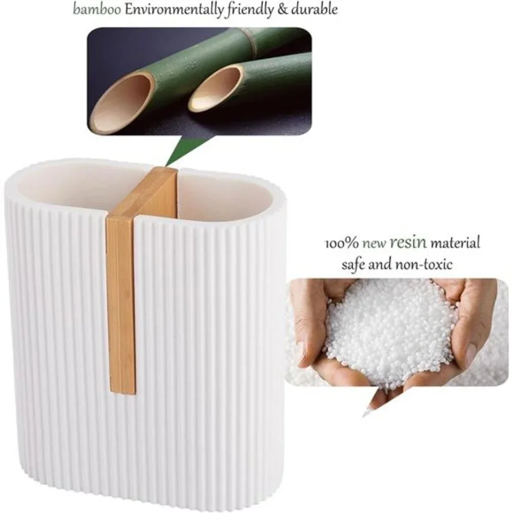 Matte White Toothbrush Holder Electric Toothbrush Organizer Bamboo Bathroom